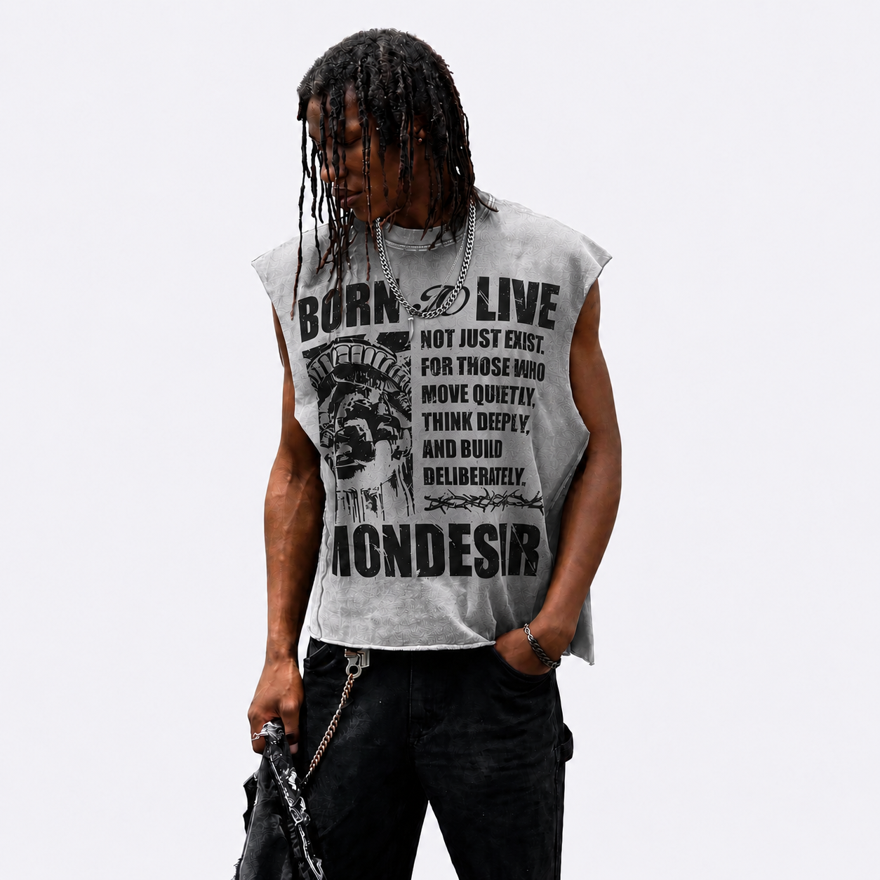 Born to live- sleevess- Grey